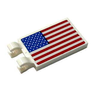 Tile, Modified 2x3 with 2 Clips with American Flag Pattern (Sticker), Part# 30350bpb097 Part LEGO® White Very Good