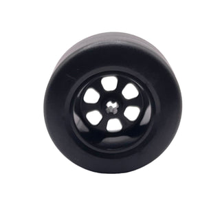 Wheel 50x22 with Axle Hole and 6 Holes with Molded Black Rubber Tire Pattern, Part# 105645pb01 Part LEGO® Black Very Good