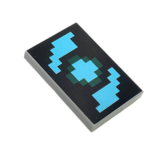 Minecraft Shield Tile 2x3 with Pixelated Medium Azure Swirl on Black Background Pattern, Part# 26603pb374