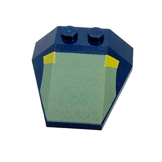 Wedge 4x4 Triple with Stud Notches with Sand Green and Yellow Mini Slave 1 Pattern, Part# 48933pb035 Part LEGO® Dark Blue