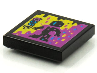 Tile 2 x 2 with Groove with BeatBit Album Cover - Black Minifigure in Yellow and Purple Splotches Pattern, 3068bpb1567  LEGO®   