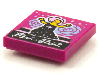 Tile 2 x 2 with Groove with BeatBit Album Cover - Singer with Pink Hair in Black Dress Pattern, 3068bpb1601  LEGO®   