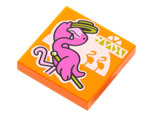 Tile 2 x 2 with Groove with BeatBit Album Cover - Dark Pink Flamingo with Lime Hat and Cane Pattern, 3068bpb1876  LEGO®   