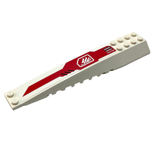 Wedge 16x4 Triple Curved with Reinforcements with White Quad Wing and Slanted Grille on Red Background, Part# 45301pb014 Part LEGO® Very Good  