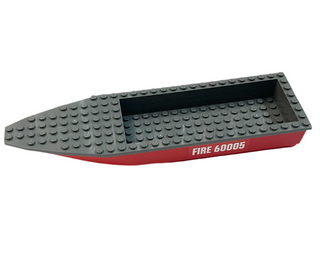 Boat, Hull Unitary 28 x 8 with Dark Bluish Gray Top with 'FIRE 60005' Pattern on Both Sides (May include stickers), Part# 92710c01pb03 Part LEGO®   