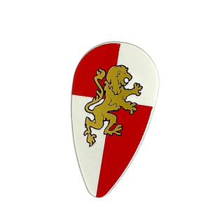 Minifigure Shield Oval with Gold Lion on Red and White Quarters Background Pattern, Part# 2586px19 Part LEGO®