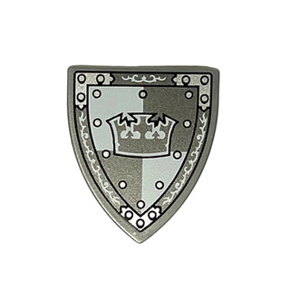 Minifigure Shield Triangular Short with Gray Crown on White and Gray Quarters Background Pattern, Part# 3846pb034 Part LEGO®