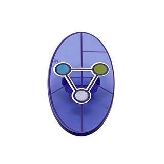 Minifigure Shield Elliptical with Dimensions Keystone Symbol with White, Lime, and Medium Azure Circles Pattern, Part# 92747pb07 Part LEGO® Trans-Purple