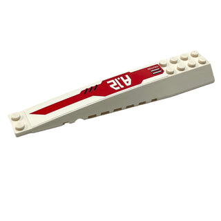 Wedge 16x4 Triple Curved with Reinforcements with White 'A.12' and Slanted Grille on Red Background (Sticker), Part# 45301pb013 Part LEGO® Decent  