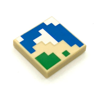 Tile 2x2 with Groove with Pixelated Blue, Green, and White Minecraft Map Pattern, Part# 3068bpb1892 Part LEGO®   