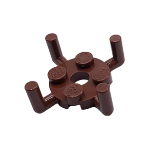 Plate, Round 2x2 with Pin Hole and 4 Bar Arms Up, Part# 98284 Part LEGO® Reddish Brown