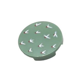 Tile Round 2x2 with Bottom Stud Holder with White and Dark Brown Cactus Needles Pattern, Part# 14769pb646 Part LEGO® Sand Green