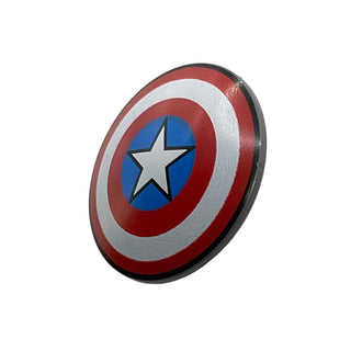 Minifigure, Captain America Shield Circular/Round Convex with Red and White Concentric Rings, Star in Blue Circle Pattern, Part# 75902pb13 Part LEGO® Dark Bluish Gray Very Good