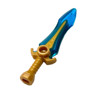 Minifigure, Weapon Sword with Stud with Molded Trans-Dark Blue Blade Pattern, Part# 1996pb01 Part LEGO® Pearl Gold