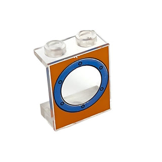 Panel 1 x 2 x 2 - Hollow Studs with Blue Porthole on Orange Background Pattern, Part# 4864bpx16