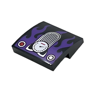 Slope, Curved 2 x 2 x 2/3 with Cat Ears Speedometer and Dark Purple Flames Pattern, Part # 15068pb094