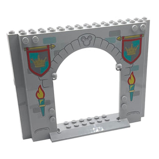 Panel 4x16x10 with Castle Banners, Torches, and Mickey Mouse Logo, Part# 15626pb12 Part LEGO® Light Bluish Gray