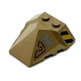 Wedge 4x4x1 1/3 Pyramid Center with Stripes and Exo-Force Circuitry Right Pattern (Sticker), Part# 47757pb08R Part LEGO® Decent/Dark Tan  