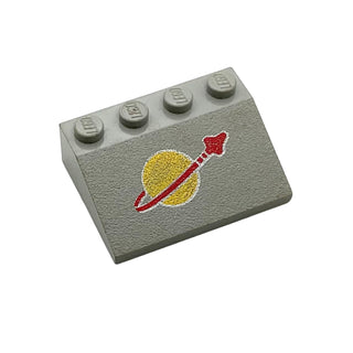 Slope 33 3x4 with Classic Space Logo Pattern, Part# 3297p90 Part LEGO® Light Gray Very Good