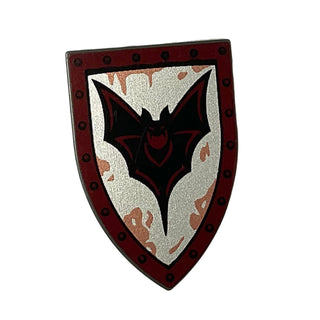 Minifigure Shield Triangular Long with Black Bat and Copper Splotches on Silver Background, Dark Red Edge Pattern, Part# 18836pb04 Part LEGO®