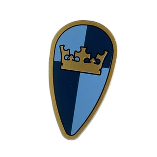 Minifigure Shield Oval with Gold Crown on Dark Blue, Medium Blue Quarters Background, Part# 2586px14 Part LEGO®