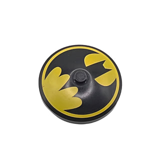 Dish 4x4 Inverted (Radar) with Solid Stud with Bat on Yellow Background Batman Logo Pattern, Part# 3960pb023 Part LEGO® Black