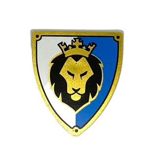 Minifigure Shield Triangular Short with Black and Gold Lion Head with Crown on Blue and White Background Pattern, Part# 3846pb036 Part LEGO®