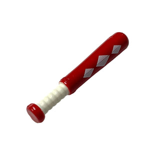 Minifigure Utensil, Baseball Bat 4L with White Grip Handle and 3 Diamonds Pattern, Part# 93220pb02 Part LEGO® Red