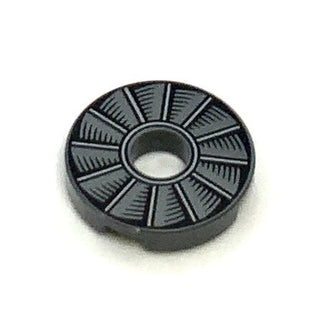 Tile Round 2x2 with Hole with Rotor Blade Pattern, Part# 15535pb01 Part LEGO® Dark Bluish Grey  