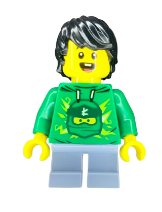 LEGOLAND Park Boy with Black Hair, Green Ninjago Hoodie, Sand Blue Short Legs, LLP017  United Brick Co®   