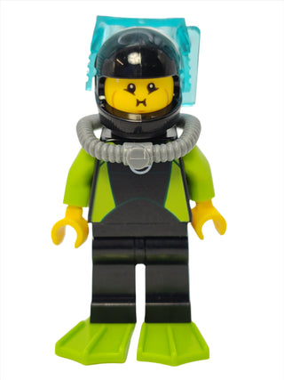 Diver - Black Wetsuit with White Logo and Lime Trim, cty1052 Minifigure LEGO®   