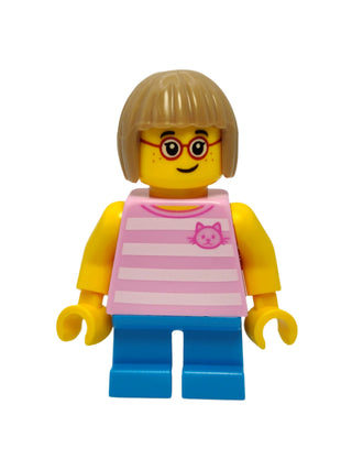 Child Girl - Bright Pink Striped Shirt with Cat Head, cty0663 Minifigure LEGO®   