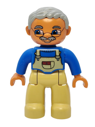 Duplo Figure Male - Blue Top with White Overalls Bib, 47394pb011a Minifigure LEGO®   