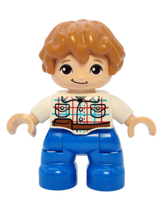 Duplo Figure Boy - White Checkered Shirt with Belt, 47205pb062 Minifigure LEGO®   