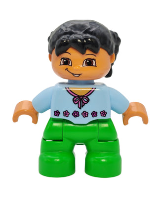 Duplo Figure Girl - Light Blue Top with Red Flowers, 47205pb001 Minifigure LEGO®   