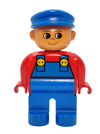 Duplo Figure Male - Red Top with Blue Overalls and Turned Up Nose, 4555pb027 Minifigure LEGO®   