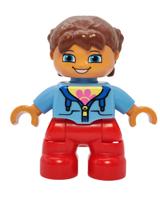 Duplo Figure Girl - Medium Blue Jacket over Shirt with Flower, 47205pb030 Minifigure LEGO®   