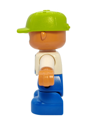 Duplo Figure Boy - White Top with Blue Overalls and Worms in Pocket, 47205pb002 Minifigure LEGO®   