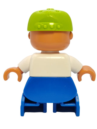 Duplo Figure Boy - White Top with Blue Overalls and Worms in Pocket, 47205pb002 Minifigure LEGO®   