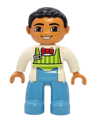 Duplo Figure Male - Lime Striped Apron and Red Bow Tie, 47394pb182a Minifigure LEGO®   