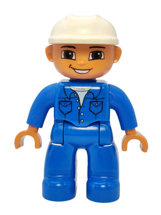 Duplo Figure Male - Blue Top with Pockets and White Construction Helmet, 47394pb105 Minifigure LEGO®   