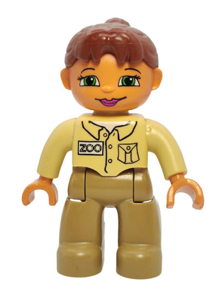 Duplo Figure Zookeeper - Tan Top with Reddish Brown Ponytail Hair, 47394pb021 Minifigure LEGO®   