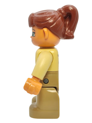 Duplo Figure Zookeeper - Tan Top with Reddish Brown Ponytail Hair, 47394pb021 Minifigure LEGO®   