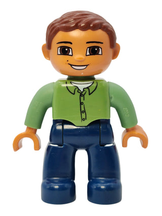 Duplo Figure Male - Sand Green Top with Buttons and Brown Eyes, 47394pb036 Minifigure LEGO®   