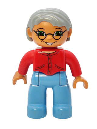 Duplo Figure Female - Red Sweater and Light Bluish Gray Hair, 47394pb123 Minifigure LEGO®   