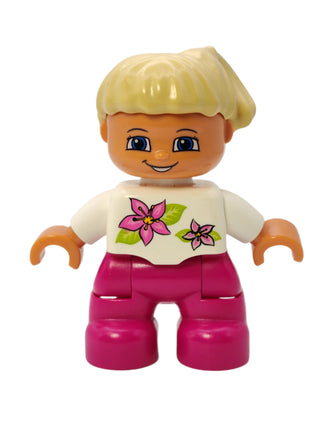 Duplo Figure Girl - White Top with Two Flowers, 47205pb010 Minifigure LEGO®   