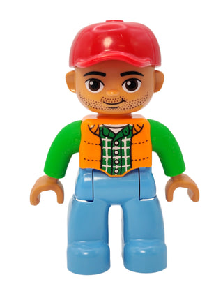 Duplo Figure - Orange Vest with Dark Green Plaid Shirt, 47394pb166a Minifigure LEGO®   