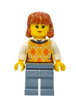 Lunar New Year Parade Spectator Female - Tan Knit Argyle Sweater Vest, hol311 Minifigure LEGO®   