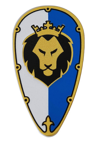 Shield Oval with Gold and Black Border and Lion Head on White and Blue Background Pattern, 2586pb006 Part LEGO®