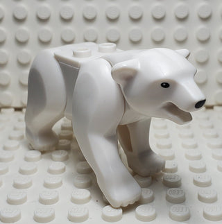 Bear with 2 Studs on Back with Black Eyes and Nose Pattern (Polar Bear), 98295c01pb01 LEGO® Animals LEGO® White